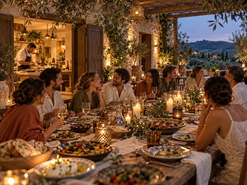 Immagine concettuale di una cena serale sotto il pergolato